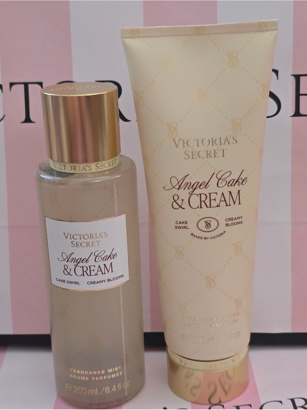 Victoria's Secret Angel Cake & Cream Mist and Lotion - Cream, Gold
